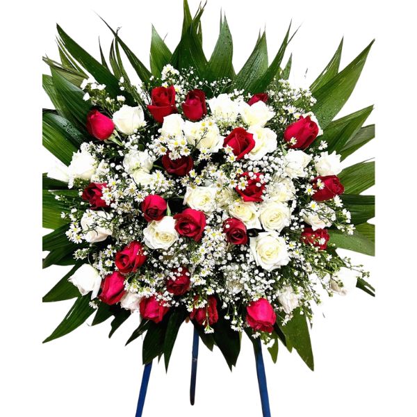 Coroa de Flores Brancas e Vermelhas Luxo